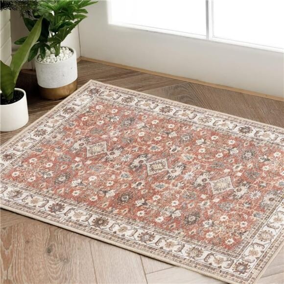 Area Rug Entryway Rug Brick Red Area Rug Kitchen Floor Cover Foldable Thin Rug - Picture 1 of 7
